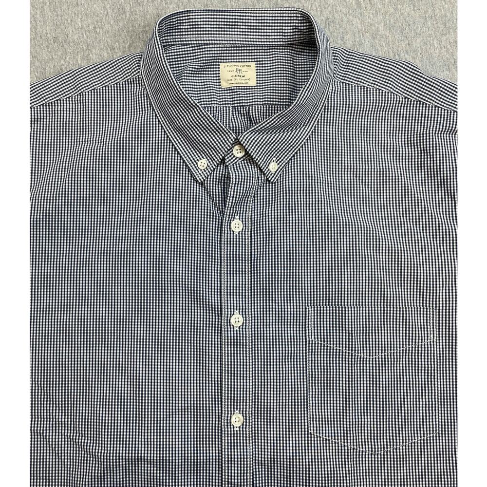 J Crew Shirt Men XL (17-17.5) Gingham 2-Ply 100% Cotton Button Down Short Sleeve